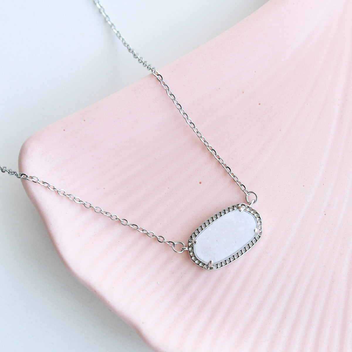 Sofia Necklace: Silver / White Druzy