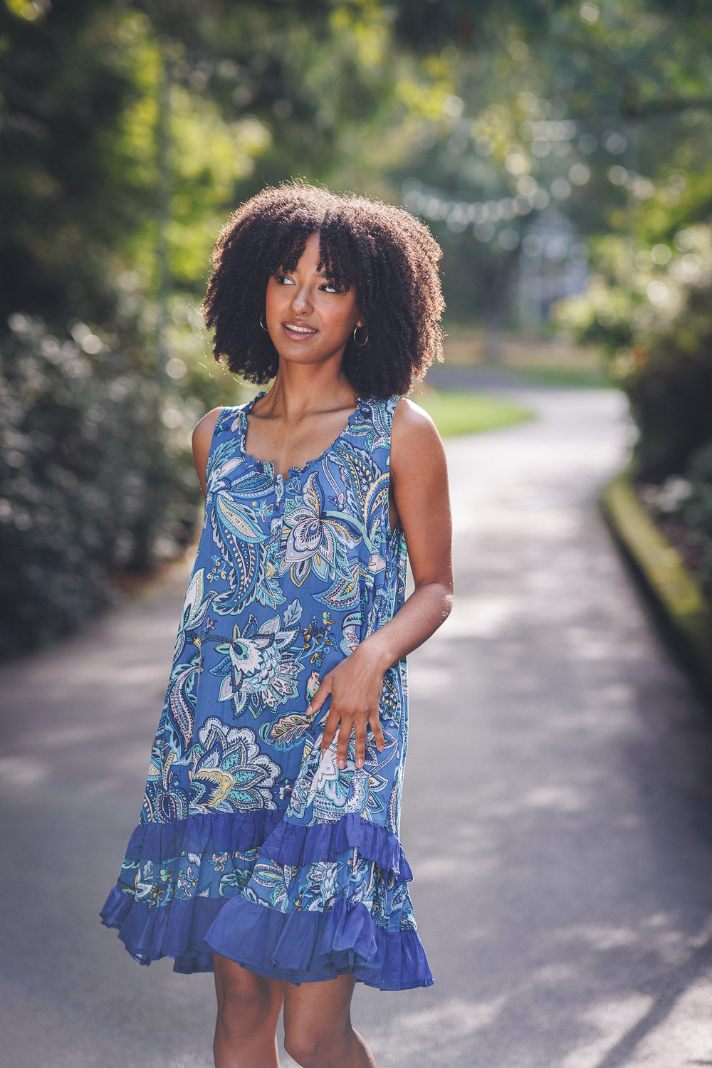 Papillon PD18587 Blue Floral Print Ruffle Hem Dress