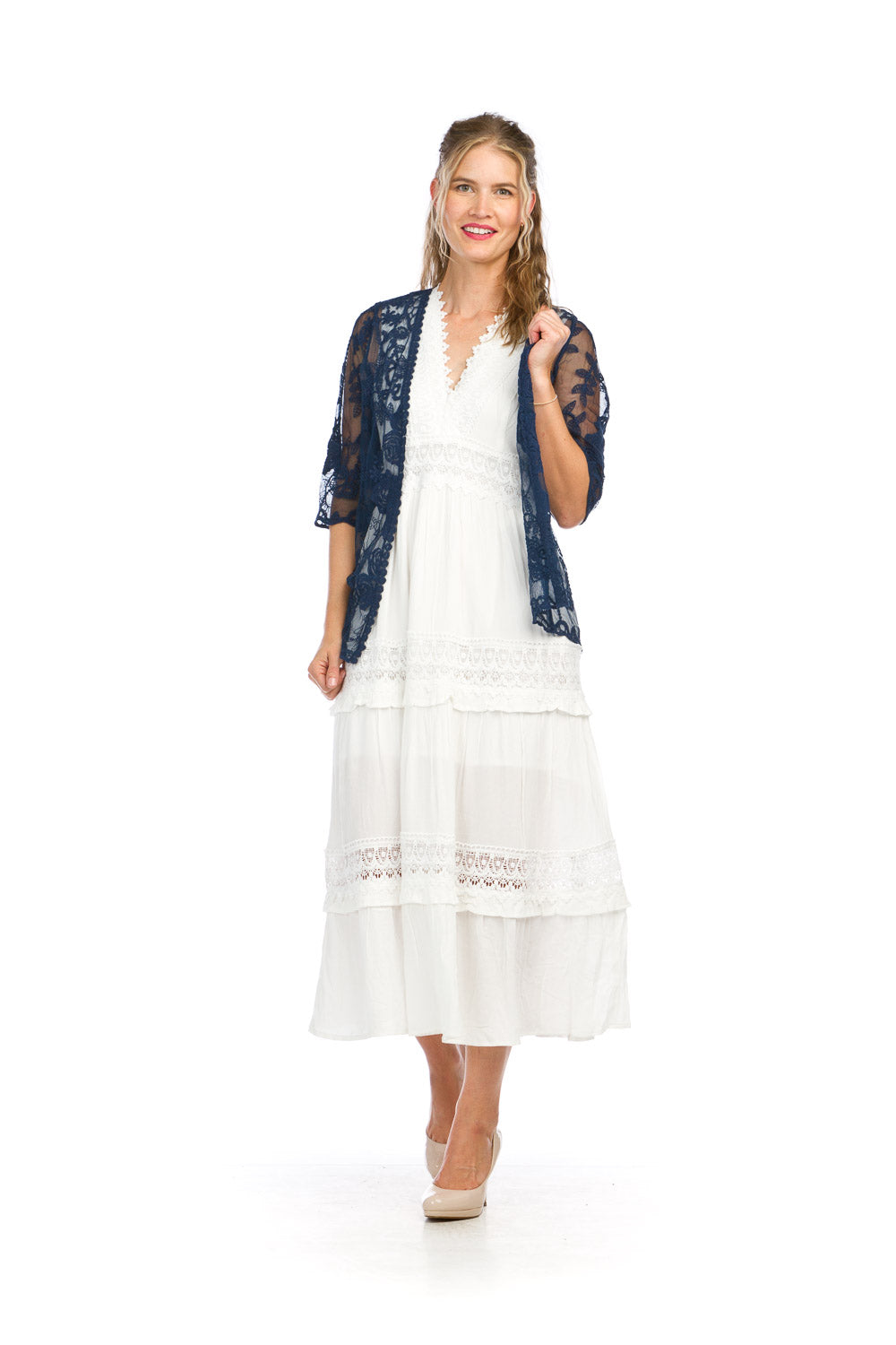 SALE Papillon PT16031 Navy Embroidered Floral Cover up