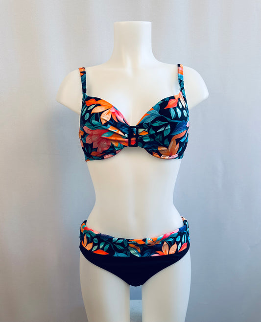 BS Navy Bloom Mid Waist Swim Bottom