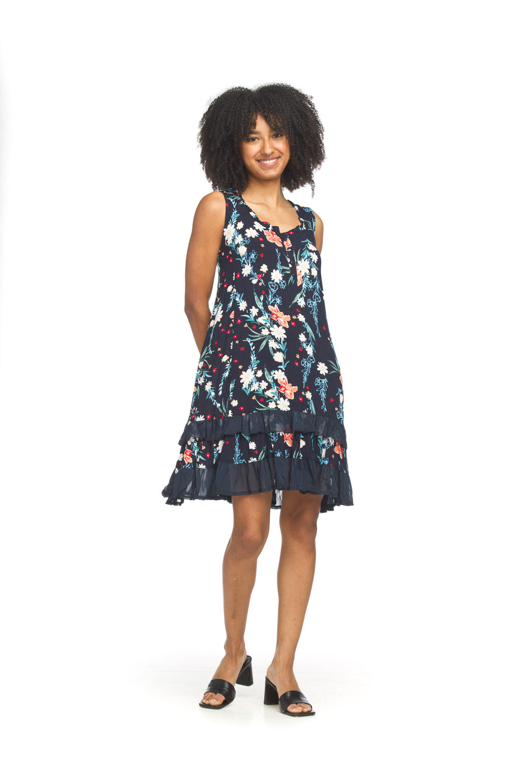 Papillon PD18586 Navy Floral Ruffle Hem Dress