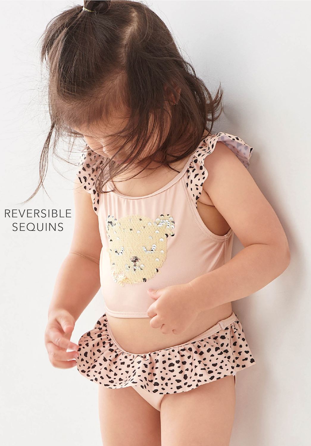 Kids Ruffle Sleeve Animal Print Skirt Bikini