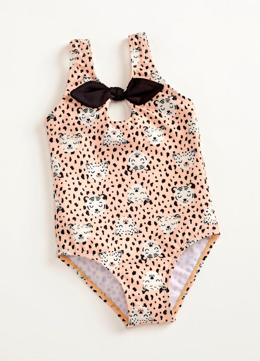 Kids Bow Animal Print 1pc Swimsuit
