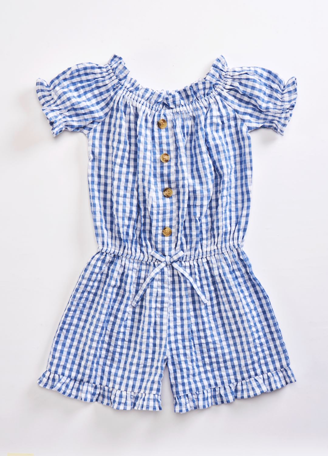 Toddler Mini Check Romper in Blue