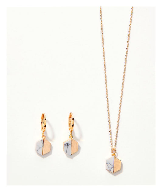 Marble/Gold Earring and Necklace Set