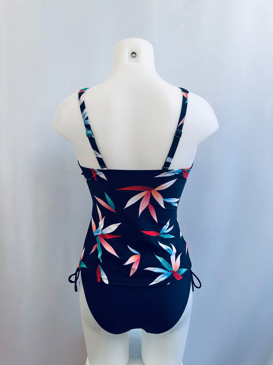 Navy Petal Print Tankini with Soft Cups Crossback
