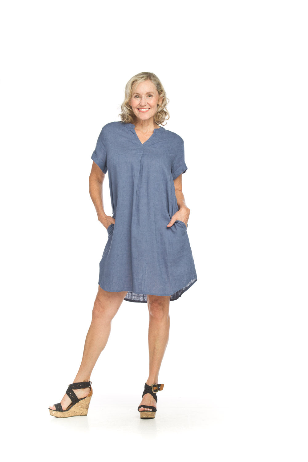 SALE Papillon PD18525 Denim Short Sleeve Linen Dress