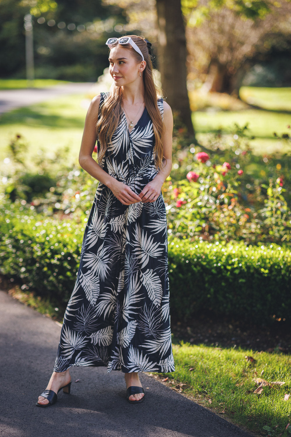 SALE Papillon PP18829 Navy Tropical Print Wrap Jumpsuit