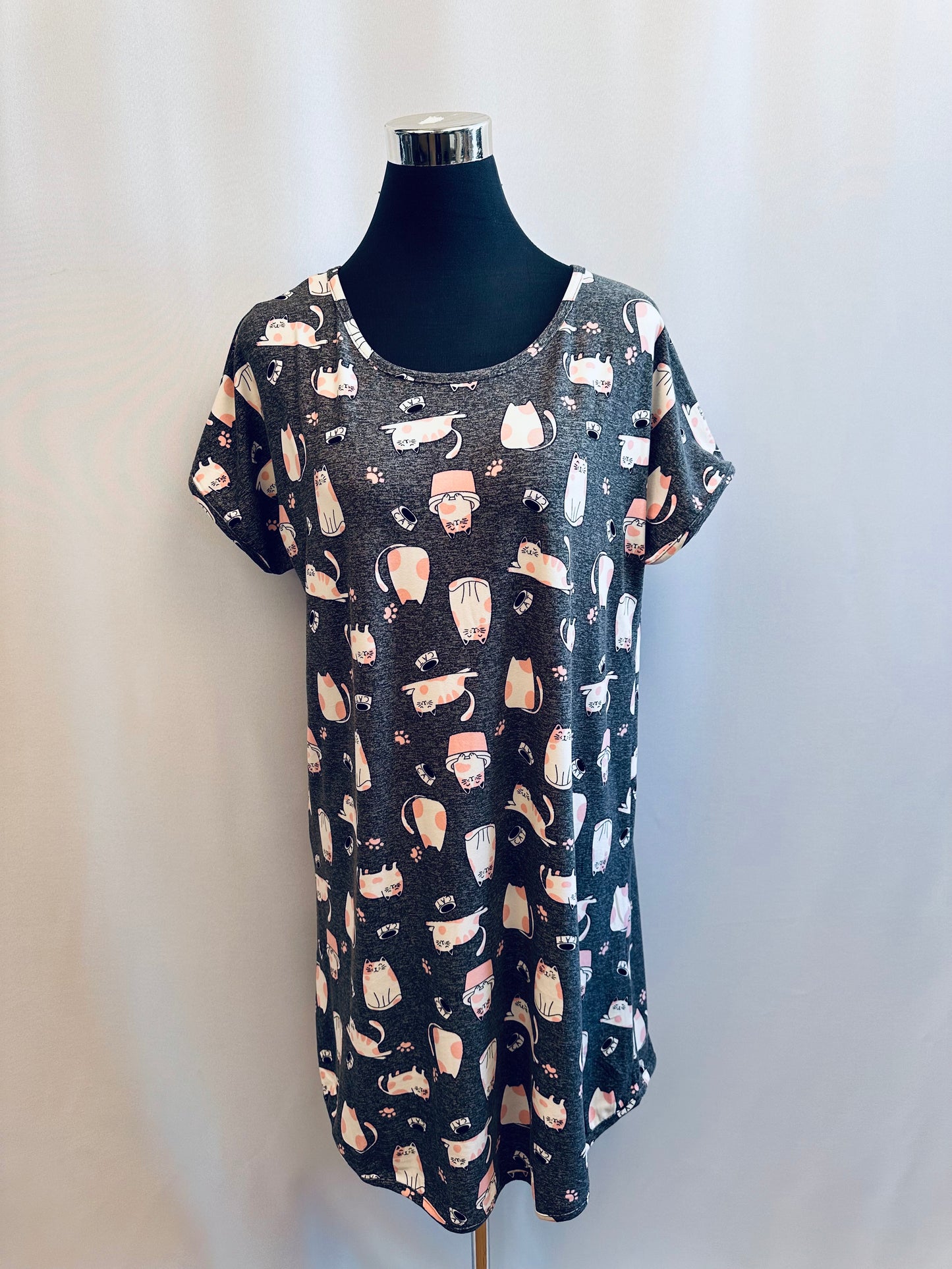 Sleep Shirt Grey with Pink Cats