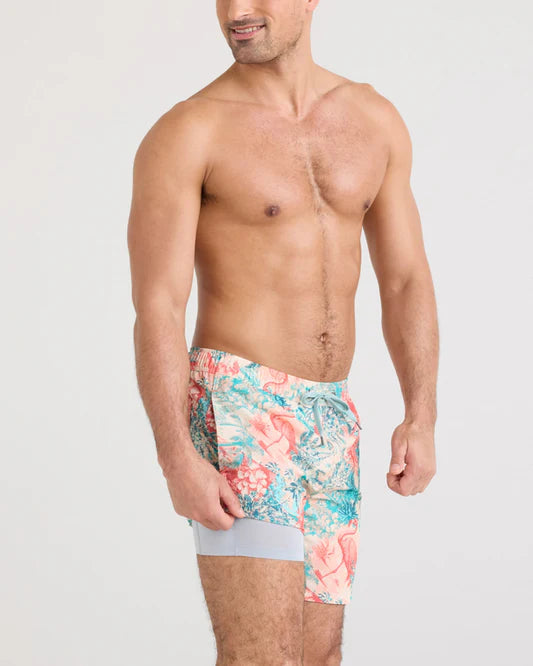 SAXX Oh Buoy 2N1 Stretch Swim Volley 7" with liner in Vacation Collage