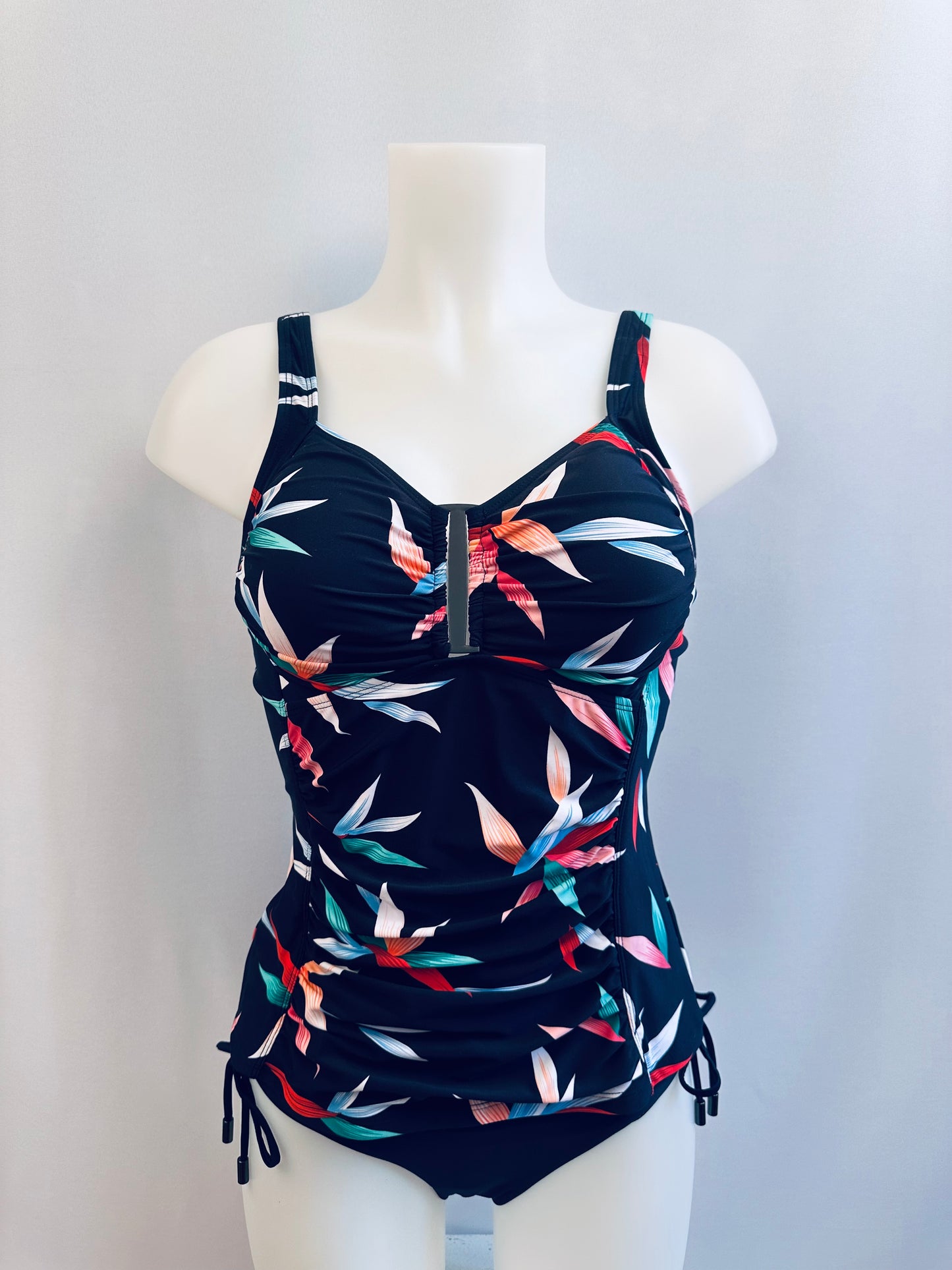 Navy Petal Print Tankini with Soft Cups Crossback