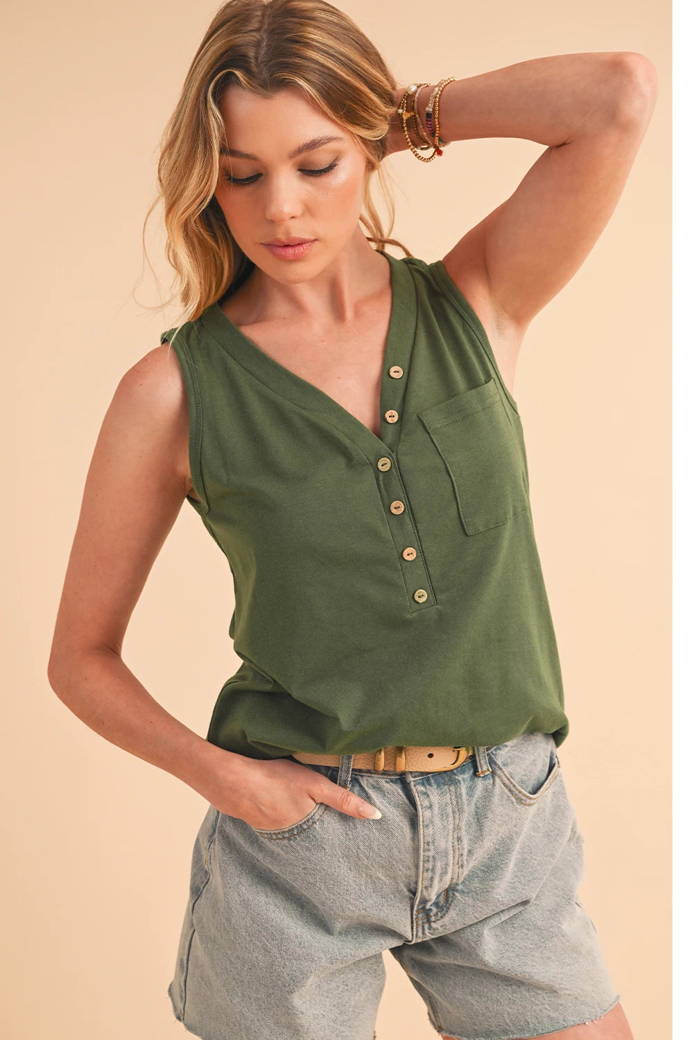 SALE IG Green Button Detailed Tank