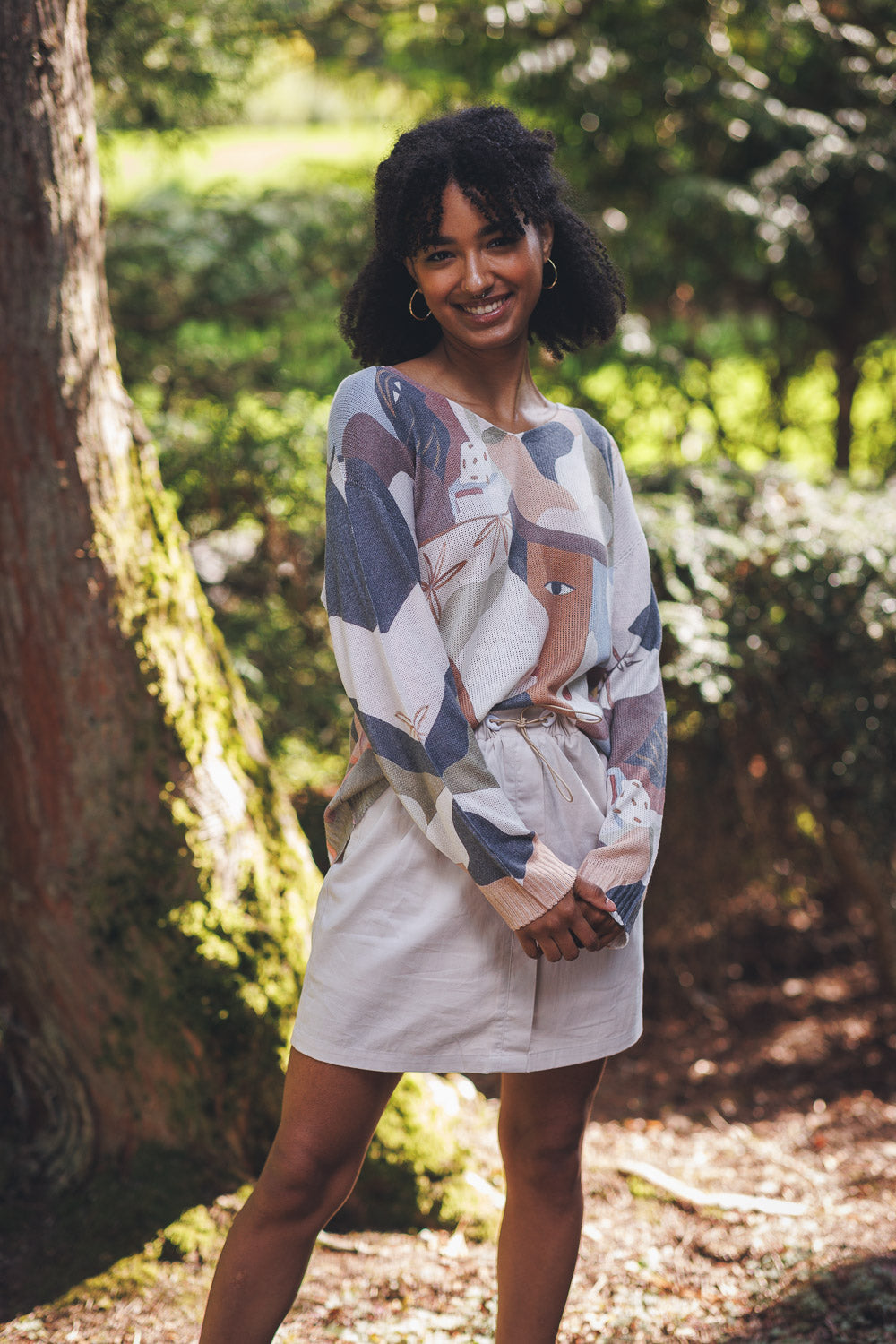 Papillon ST18202 Beige Abstract Light Weight V-Neck Sweater