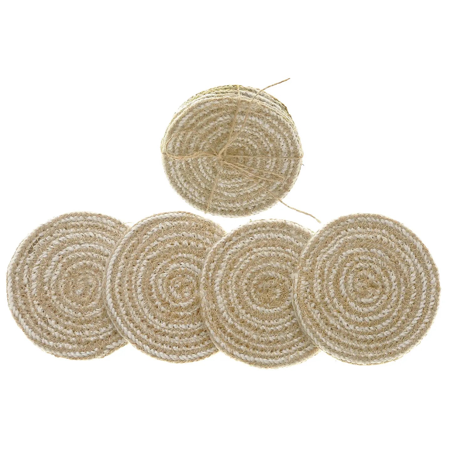 4 Pc Round Line Braided Coaster