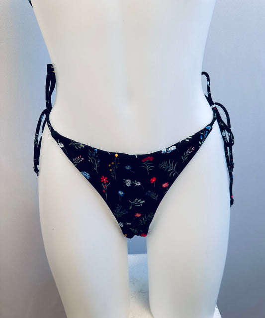 BS Black Floral Print Rushed Brazilian Swim Bottom
