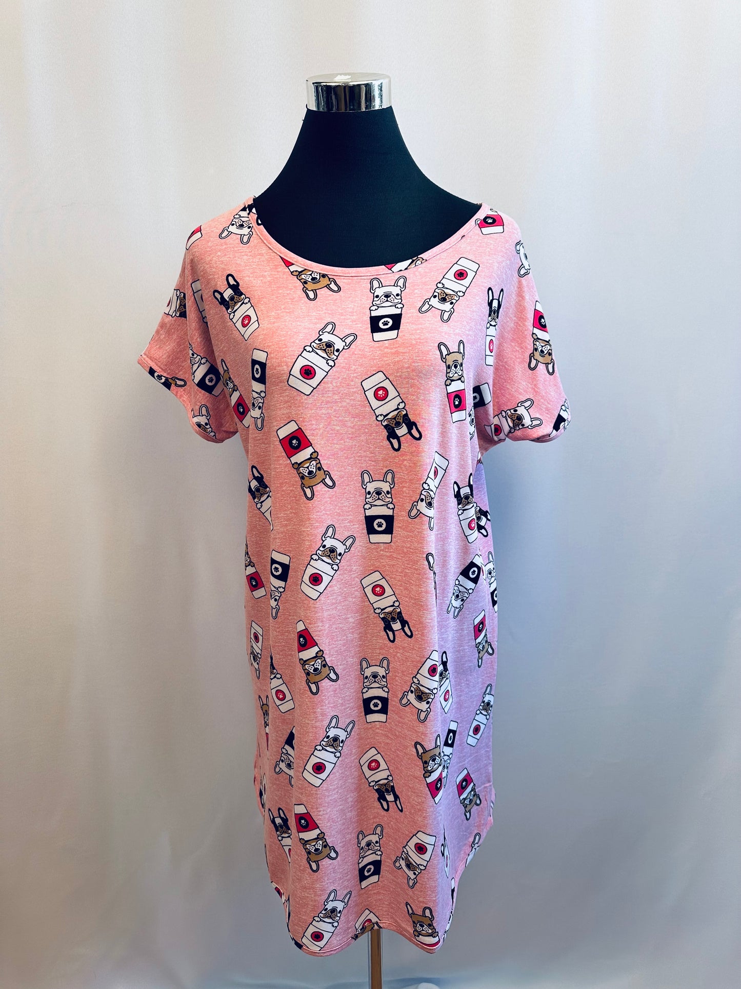 Sleep Shirt Pink with Dogs in Coffee Cups