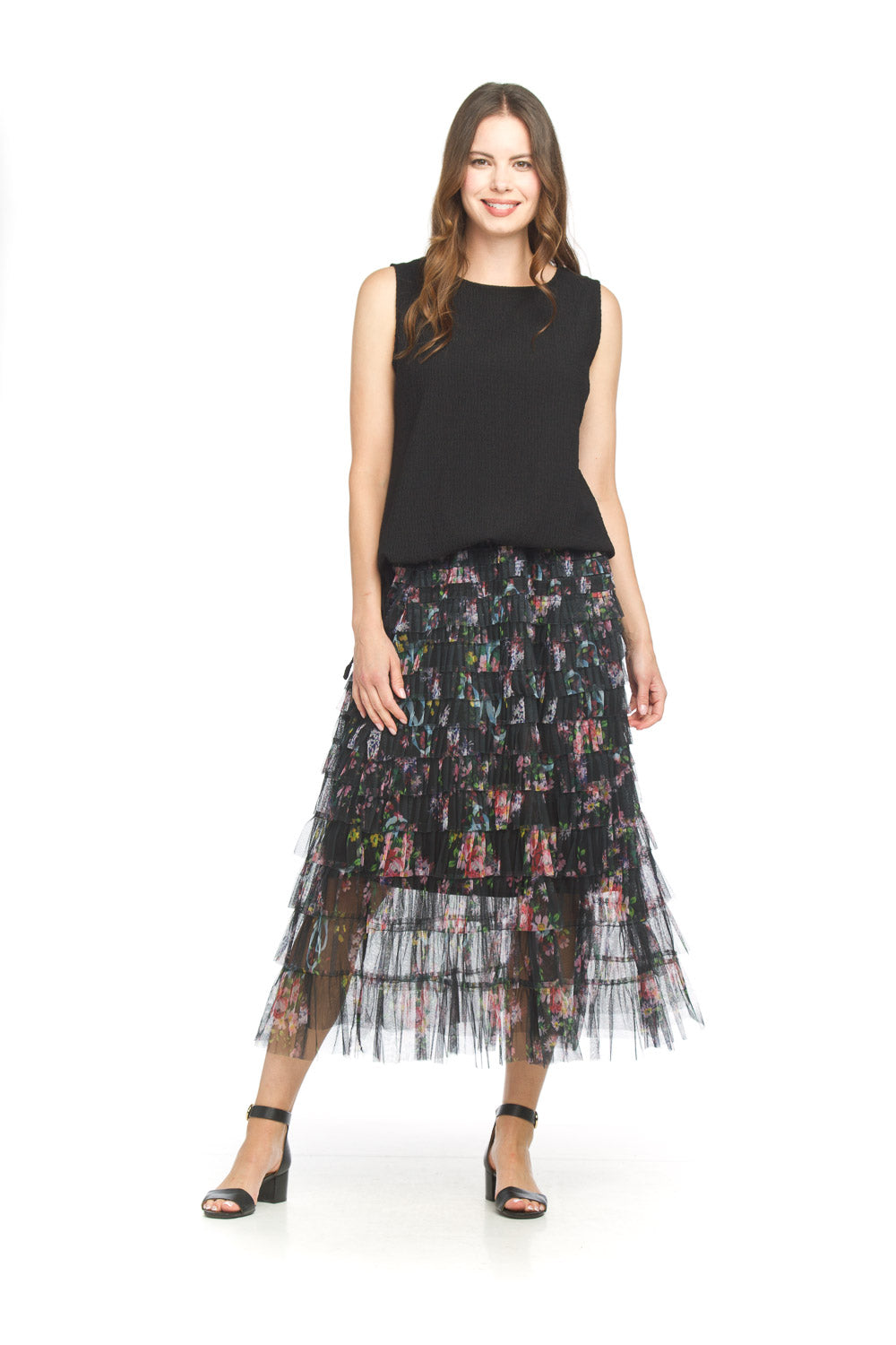 Papillon PS18909 Black Tiered Floral Elastic Skirt