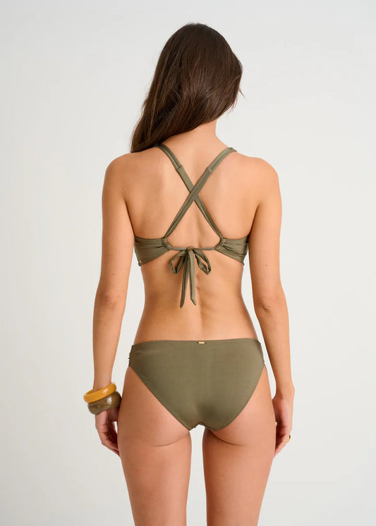 Olive Classic Bikini Bottom with Shirred Sides