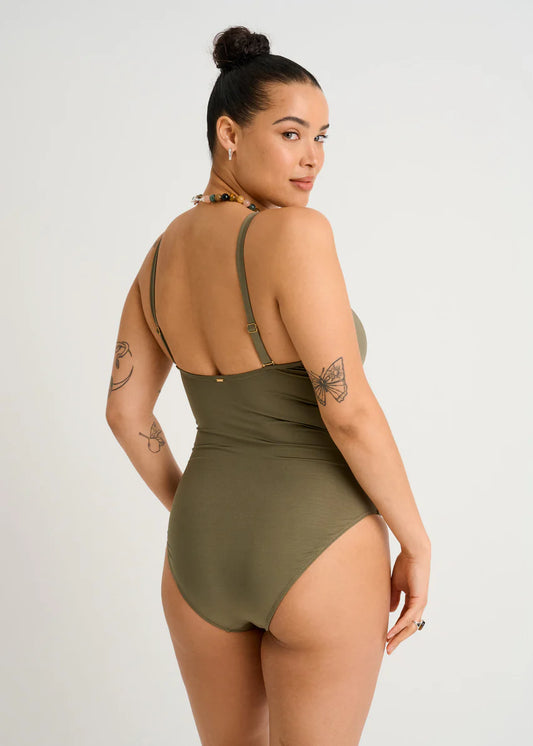 Olive Cami One-Piece with Pleats