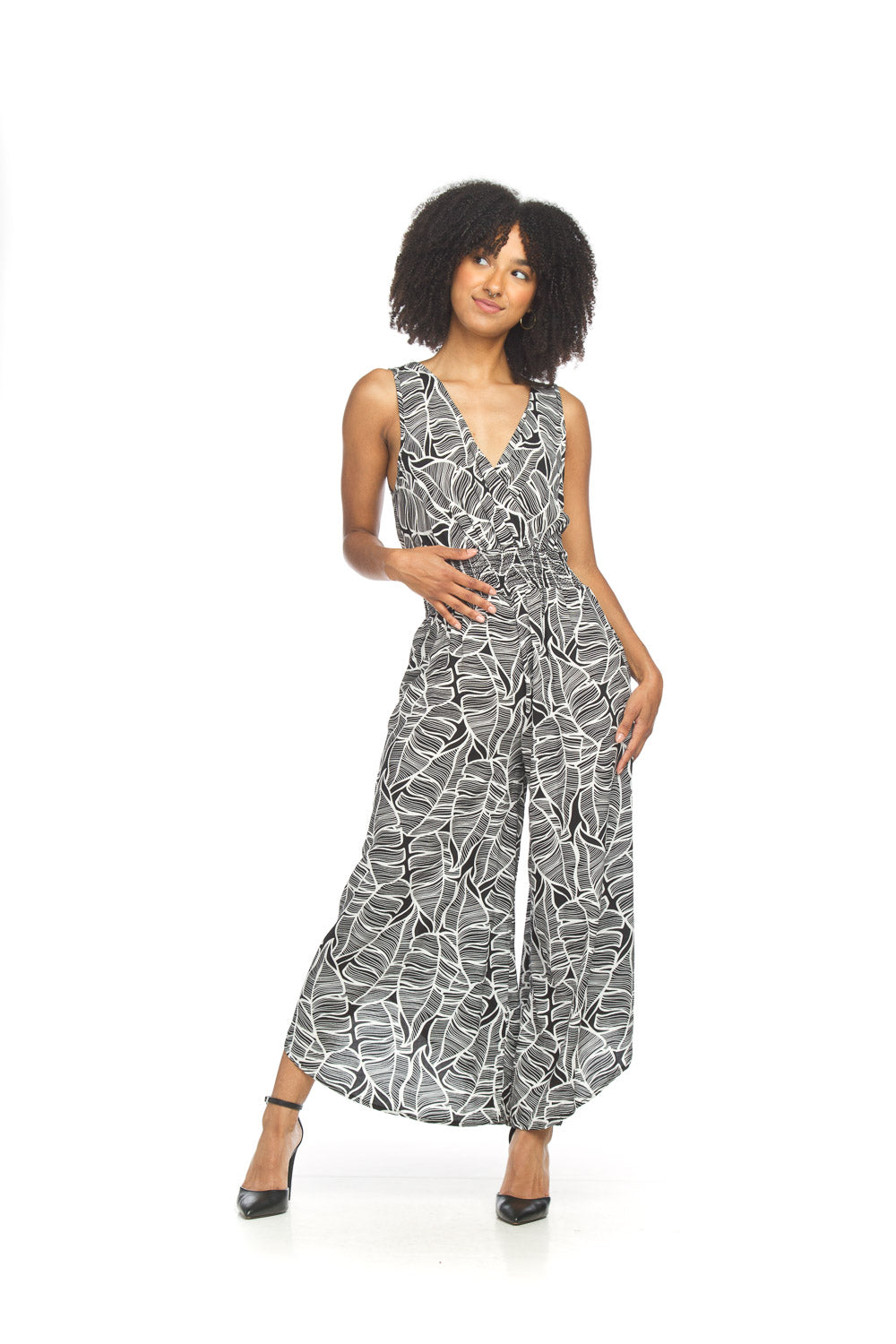 SALE Papillon PP18825 Black Printed Sleeveless Wrap Jumpsuit