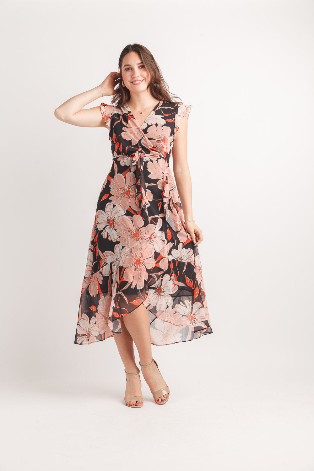 Papillon PD20615 Rust Floral Georgette High Low Maxi Dress