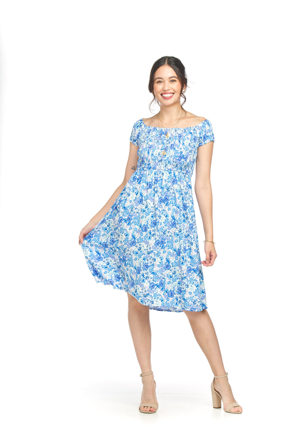 SALE Papillon PD18524 Blue Floral Smocked OTS Dress