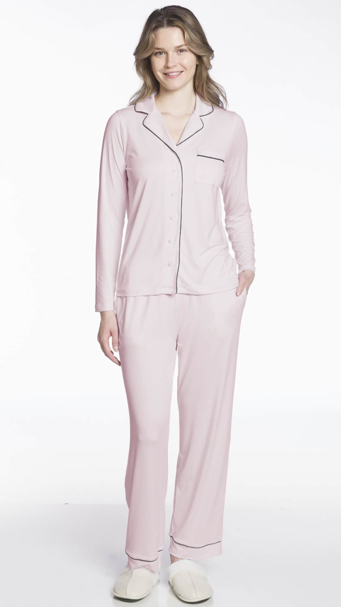 Long Sleeve Button Up PJ Set in Pink