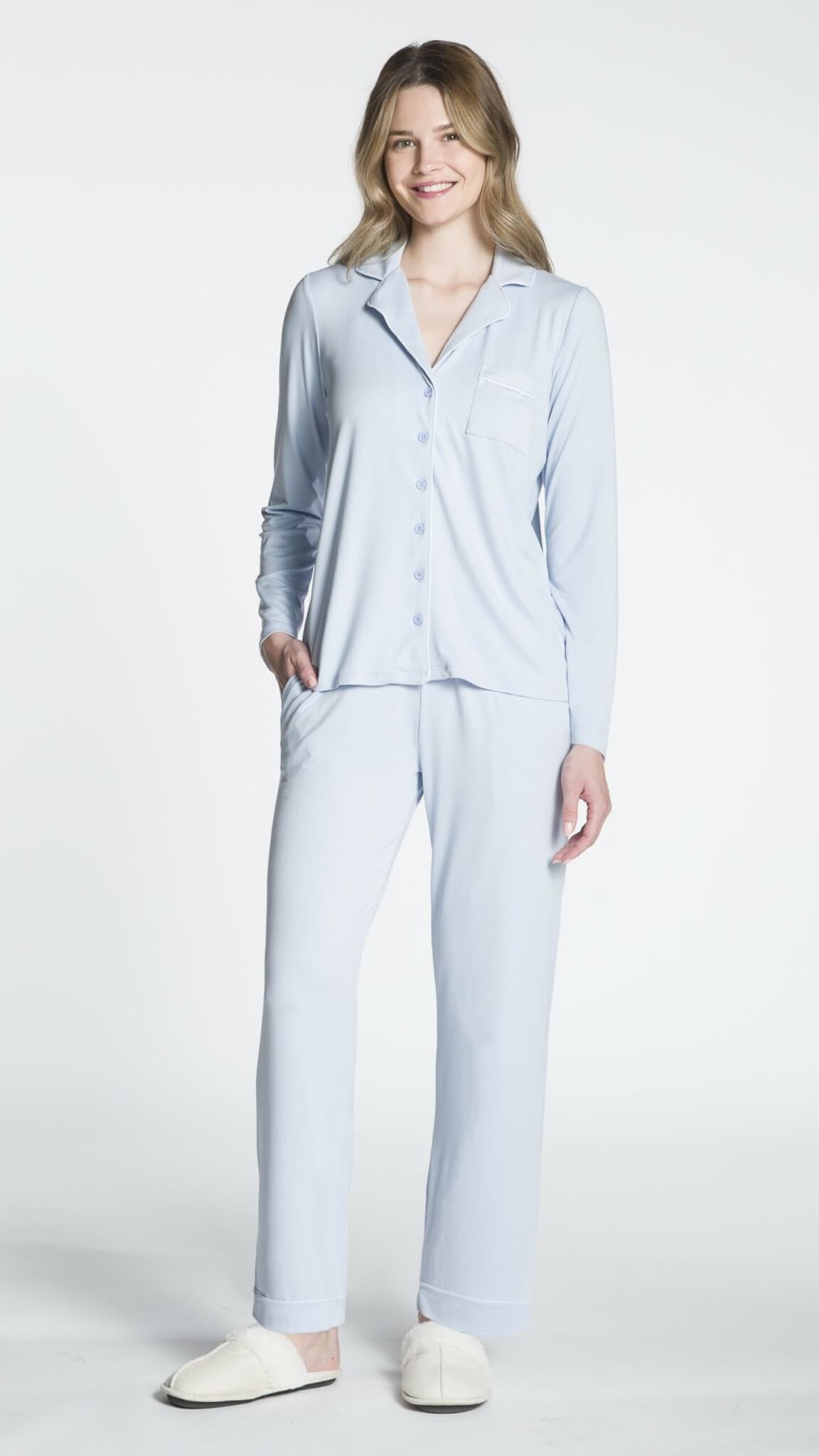 Long Sleeve Button Up PJ Set in Blue