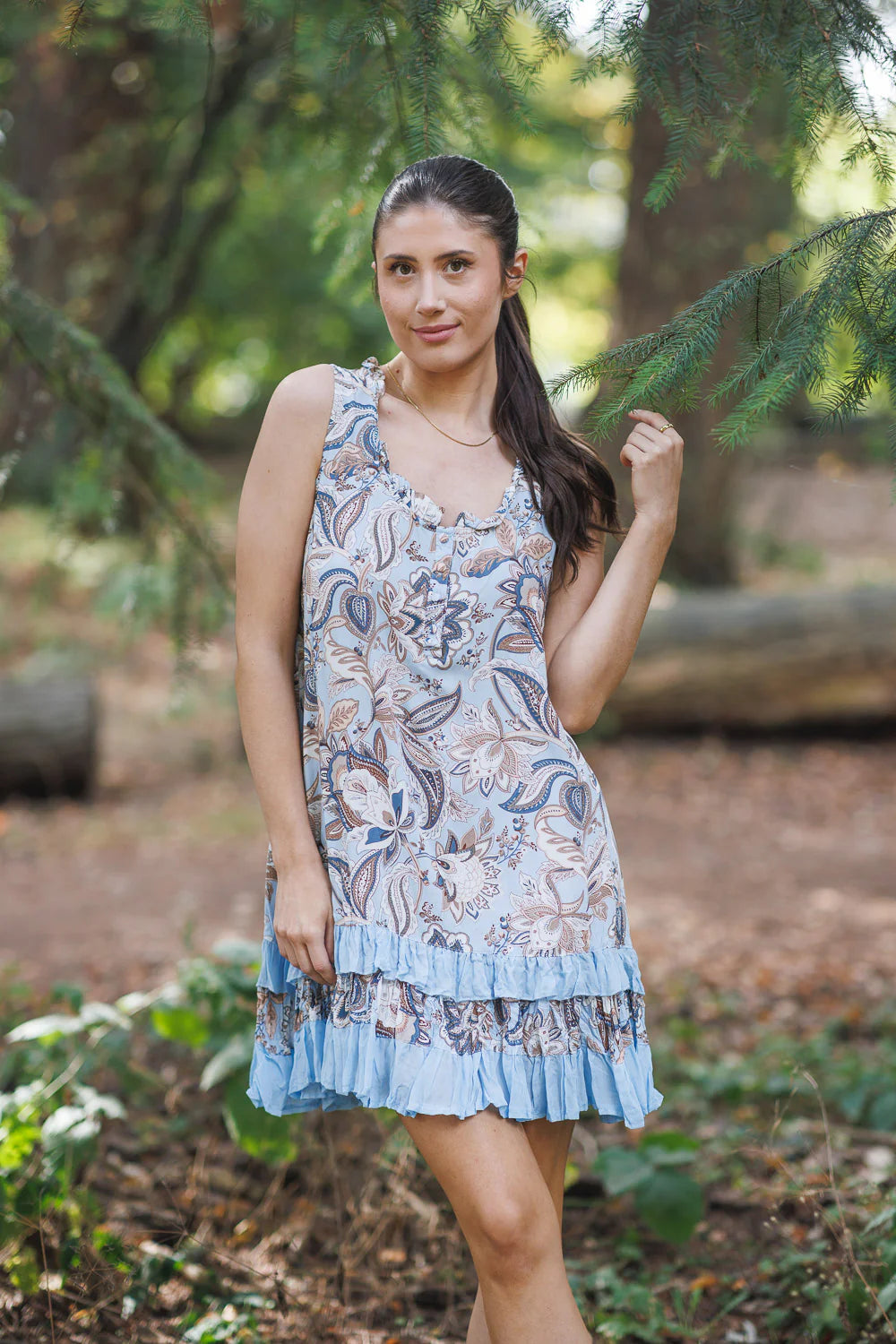 SALE Papillon PD16508 Blue Paisley Ruffle Hem Dress
