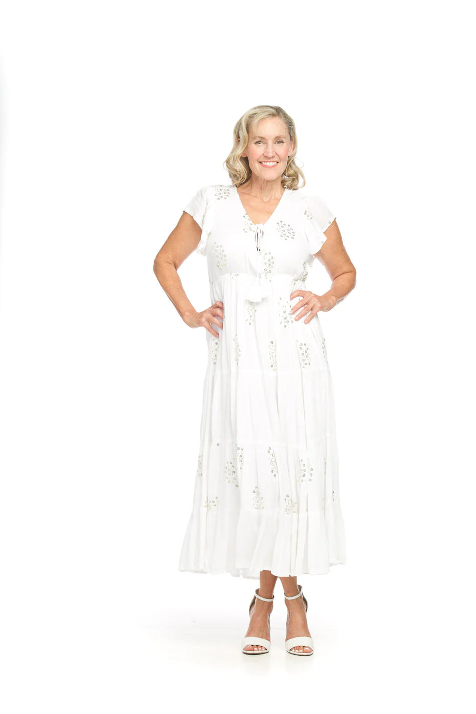 Papillon PD18605 Crinkled Ruffle Sleeve Tiered Dress