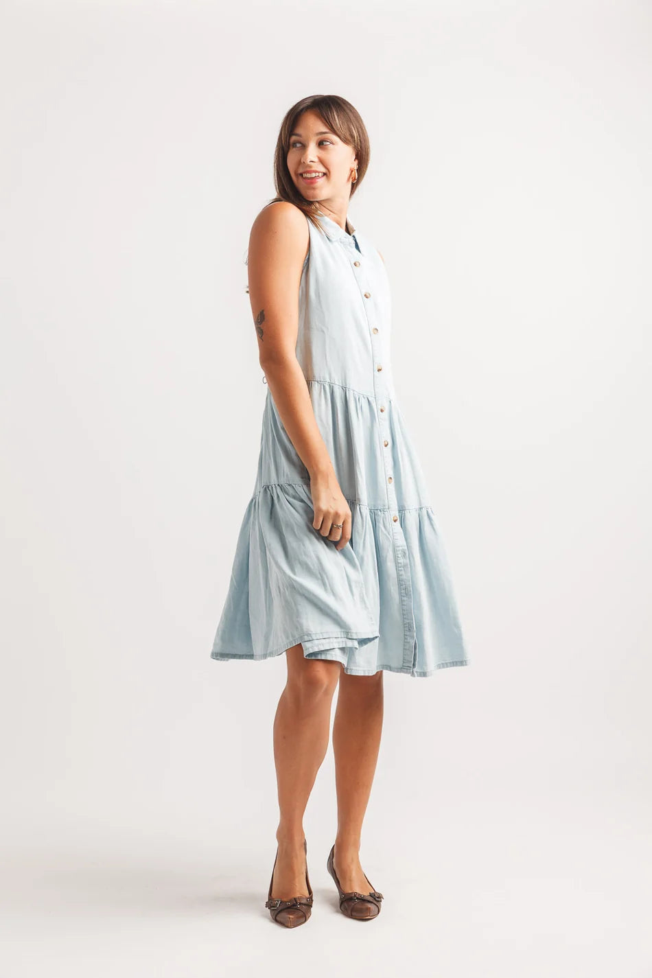 SALE Papillon PD20662 Tiered Button Front Dress With Pockets