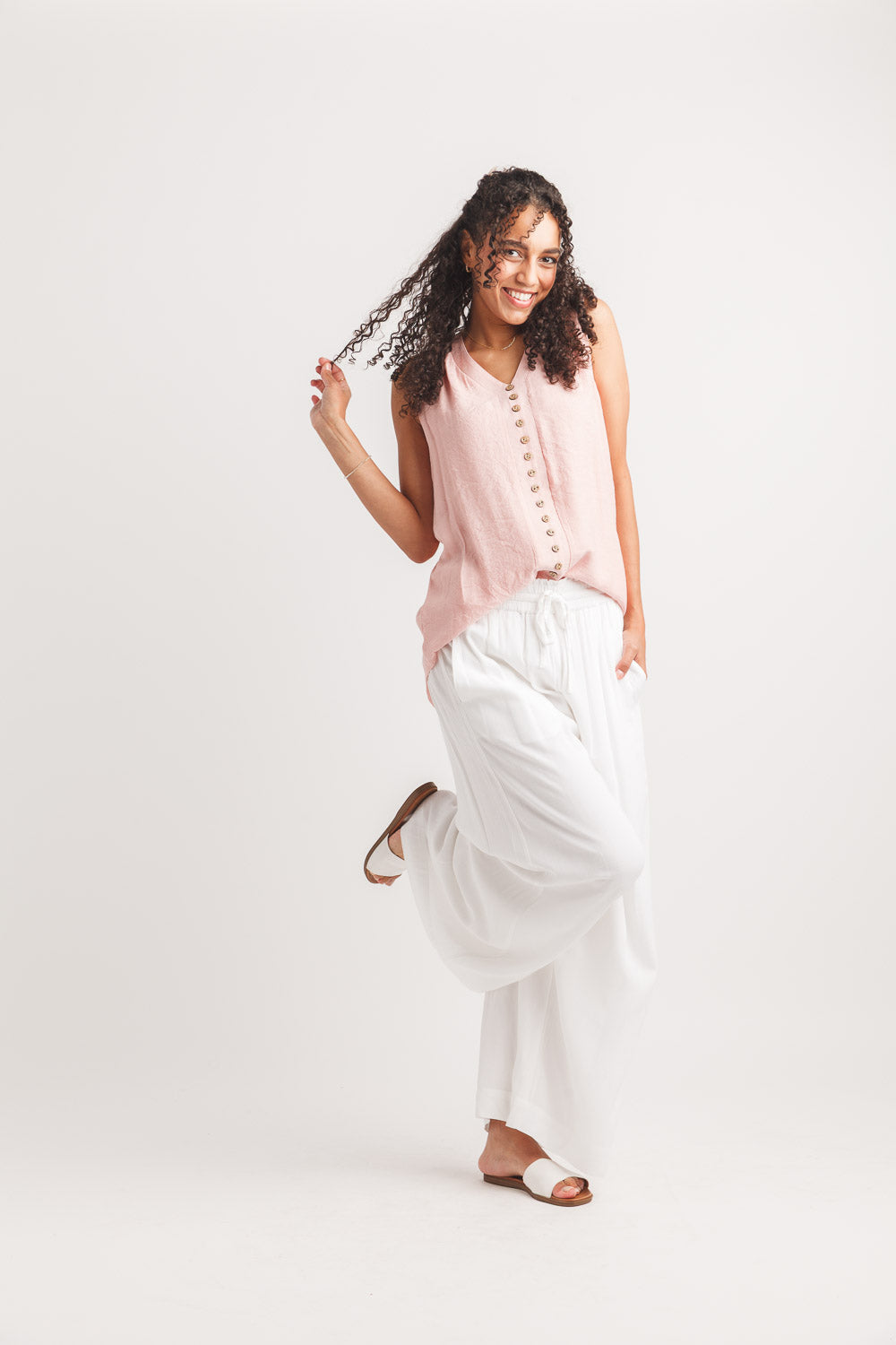 Papillon PP20832 White Wide Leg Pant with elastic Waist