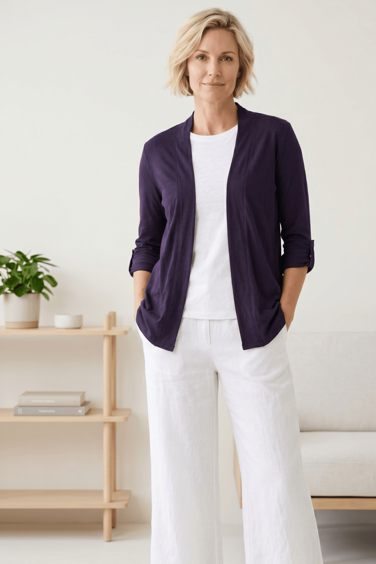 DKR Navy Roll-Up Long Sleeve Open Cardigan with Pockets