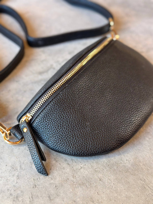 Crossbody handbag black leather purse bum bag