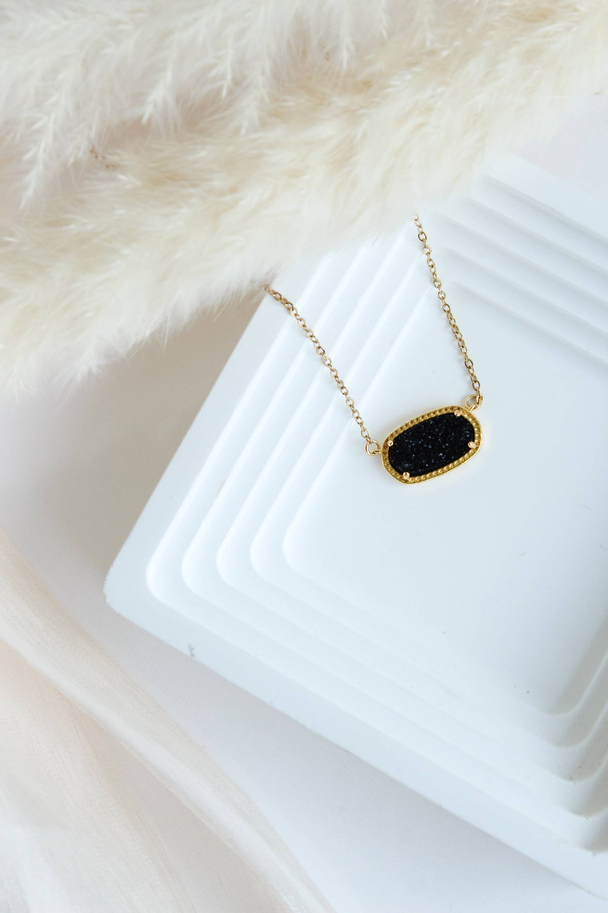 Sofia Necklace: Gold / Black Druzy
