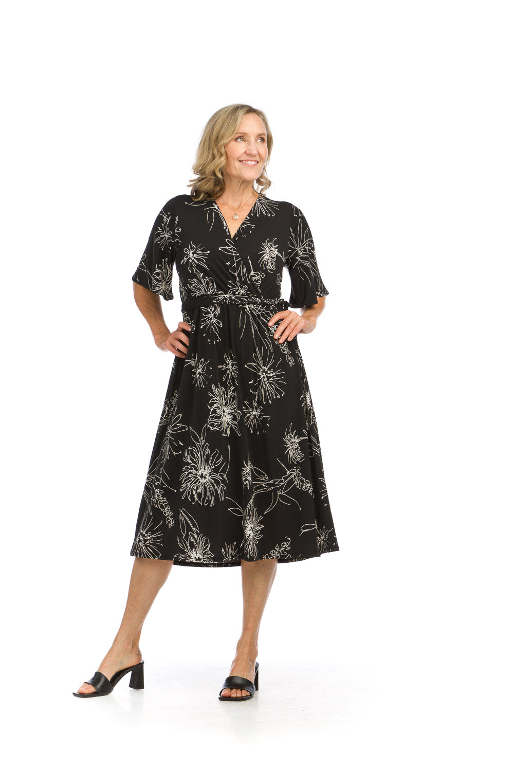 SALE Papillon PD16698 Black Floral Stretchy Short Sleeve Dress