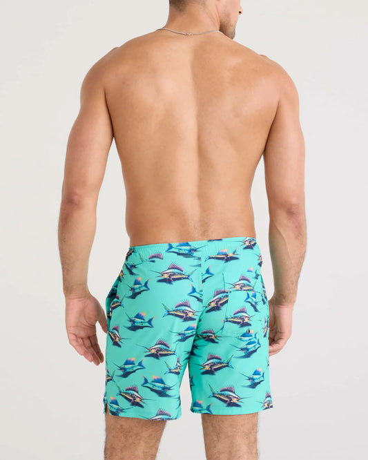 SAXX OH BUOY 2N1 Stretch Swim Volley 7" with liner in Great Catch- Surf Blue