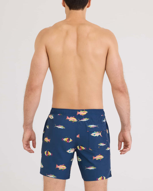 SAXX Oh Buoy 2N1 Classic Swim Trunk 7" with liner Gulf Fish-Dark Denim