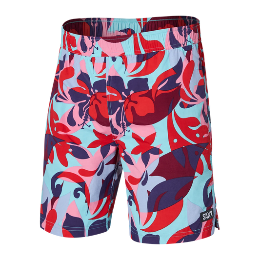 SAXX GO COASTAL CLASSIC VOLLEY Swim Shorts 5" / Tropical Lens- Red Multi