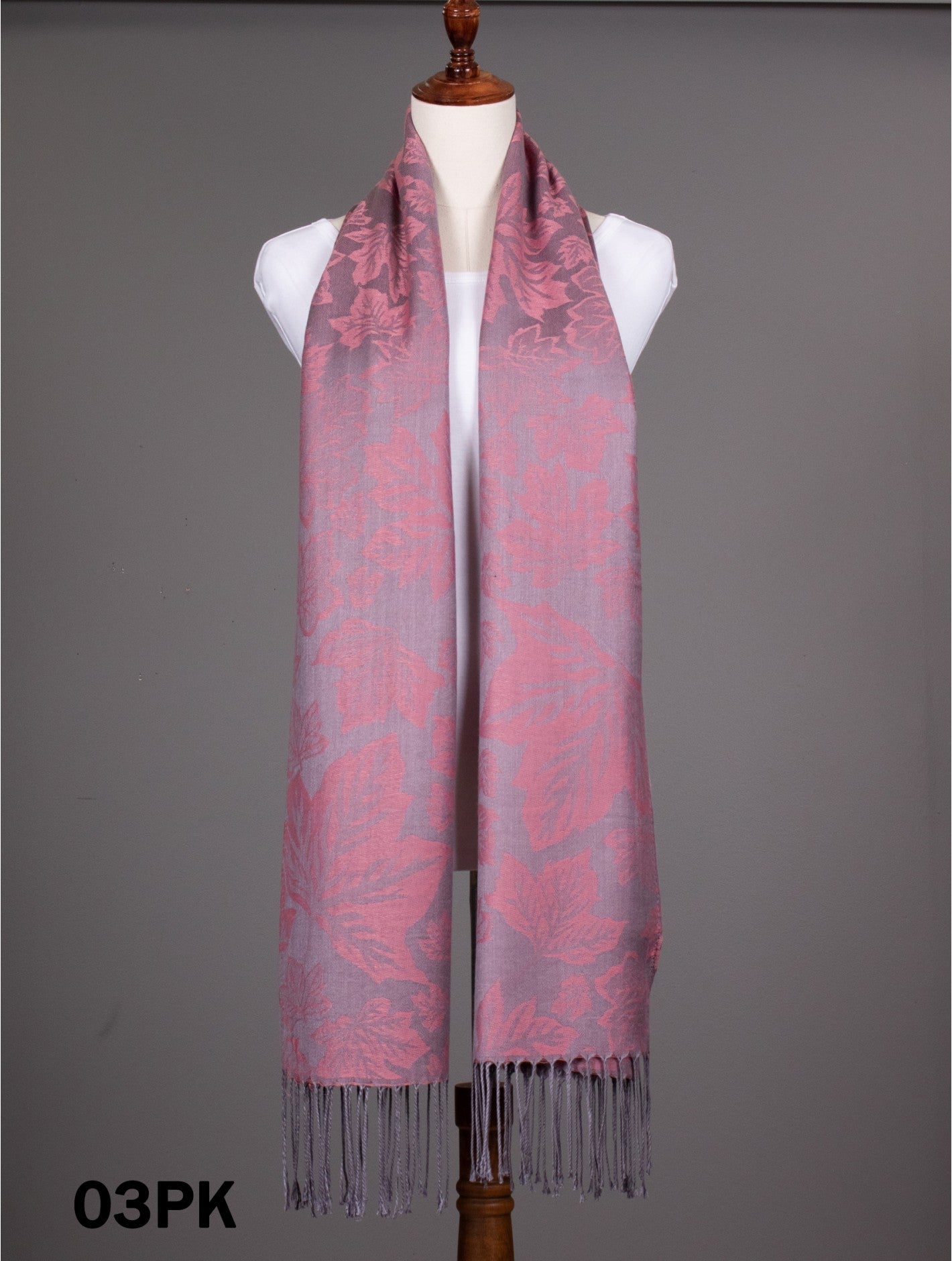 Pashmina Scarf in Pink Leaf Print