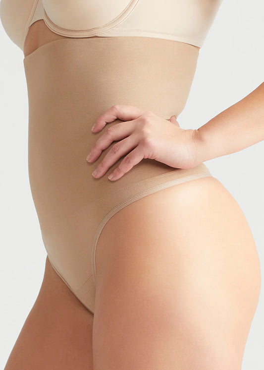 High Waist Shaping Thong in Almond