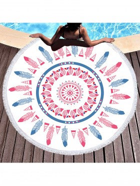 Round Feather Print Beach Towel