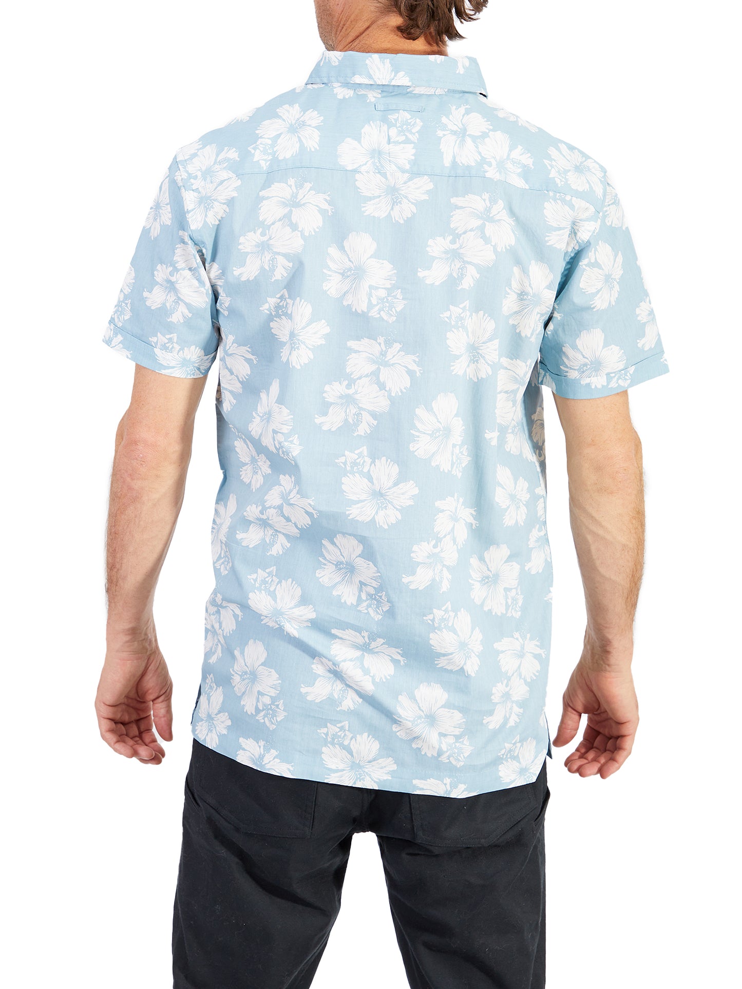 Silver Men's Blue Tropical Button Up Top