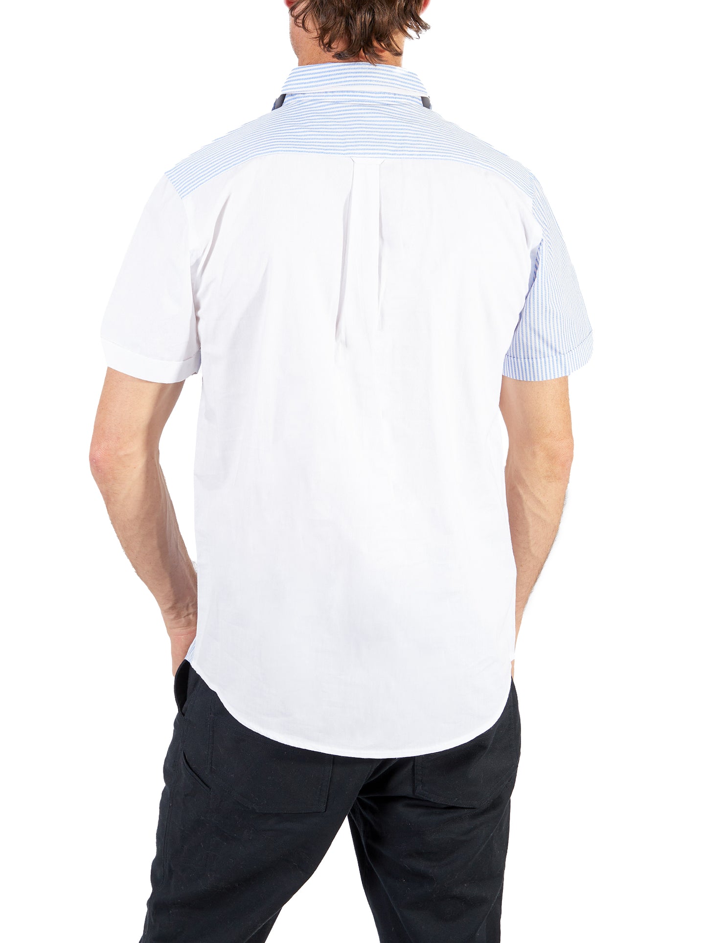 Silver Men's White Striped Button Up Top