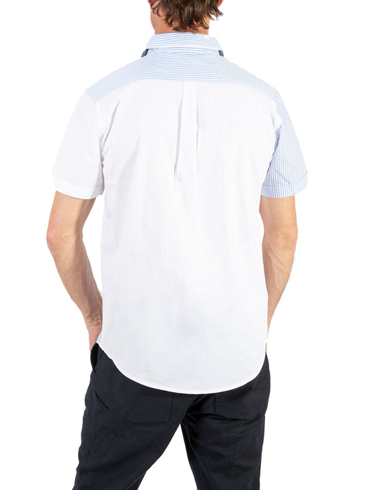 Silver Men's White Striped Button Up Top