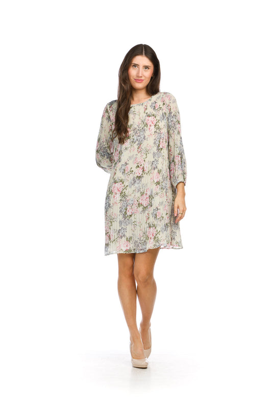 Papillon PD16710 Floral Long Sleeve Pleated Dress