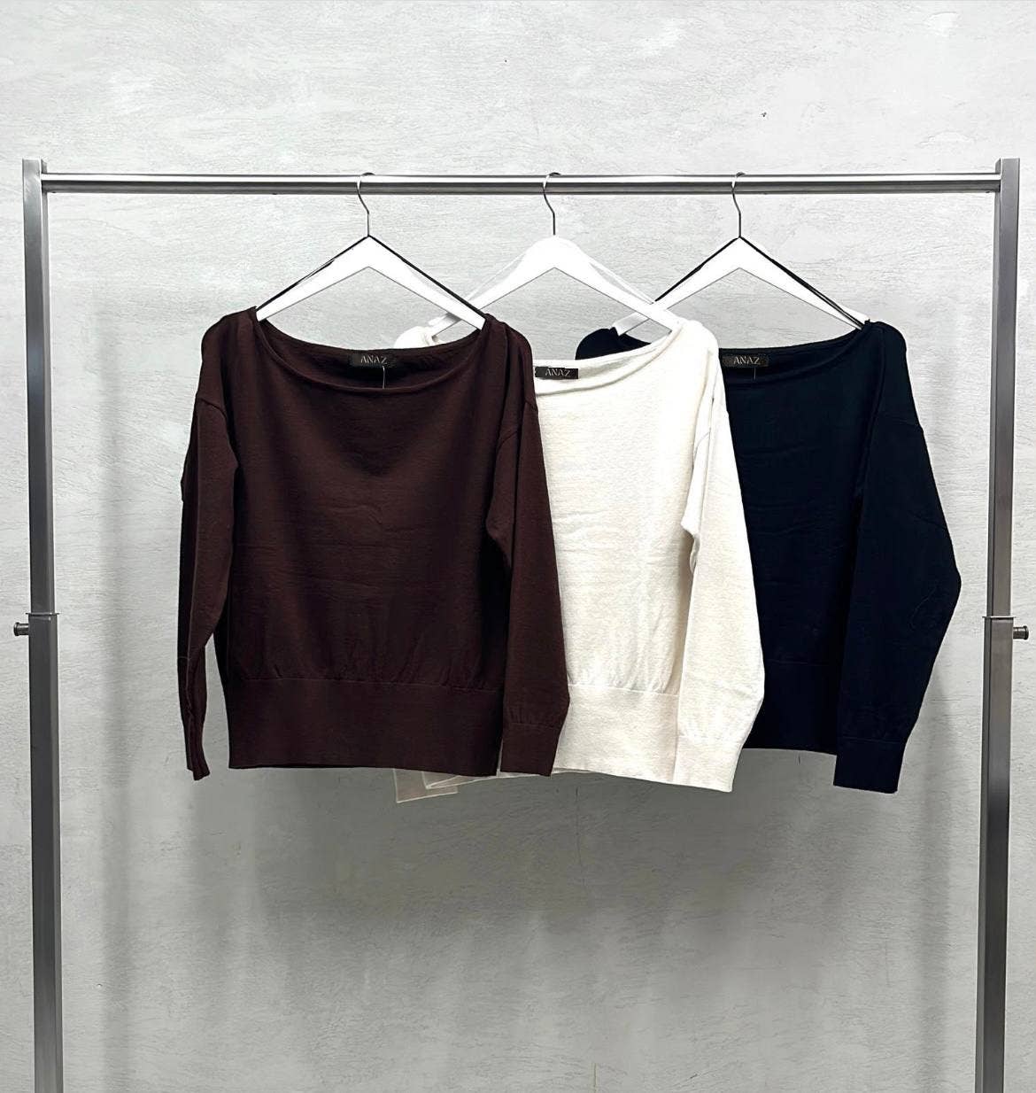 Off-the-Shoulder Long-Sleeve Knit Fall Sweater: Black