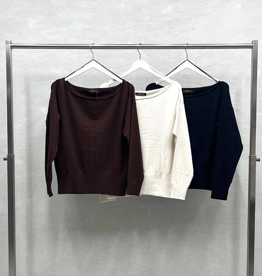 Off-the-Shoulder Long-Sleeve Knit Fall Sweater: Black