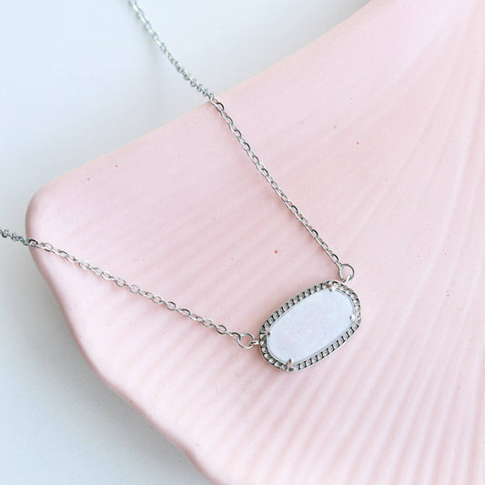 Sofia Necklace: Silver / White Druzy