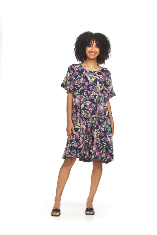 Papillon PD16719 Navy Floral Short Sleeve Maxi Dress